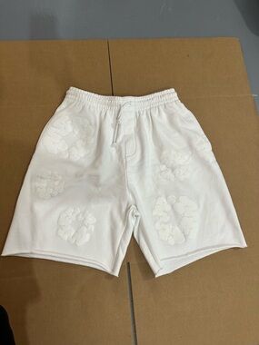 Men's White Athletic Shorts with Tonal Floral Embossing